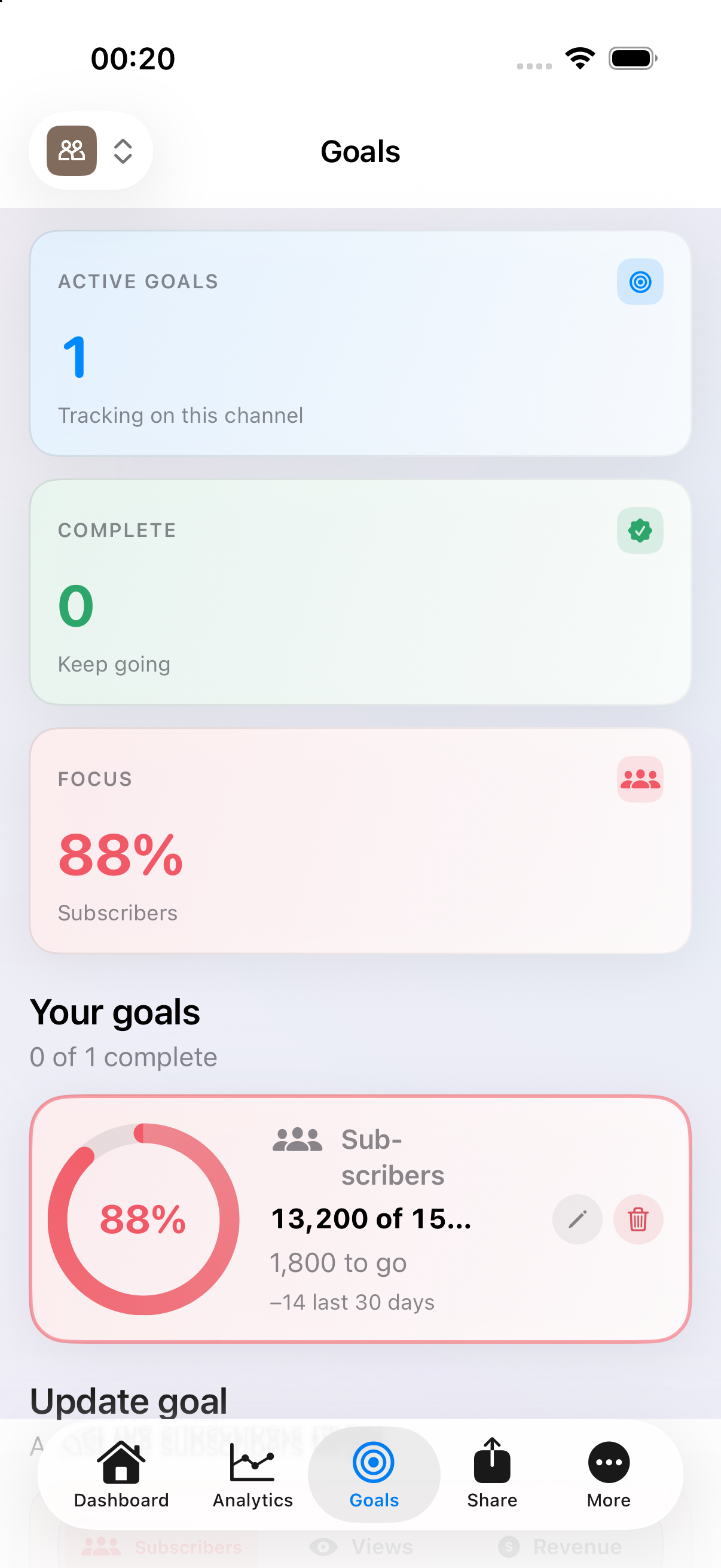 Creator Beacon Goals on iPhone