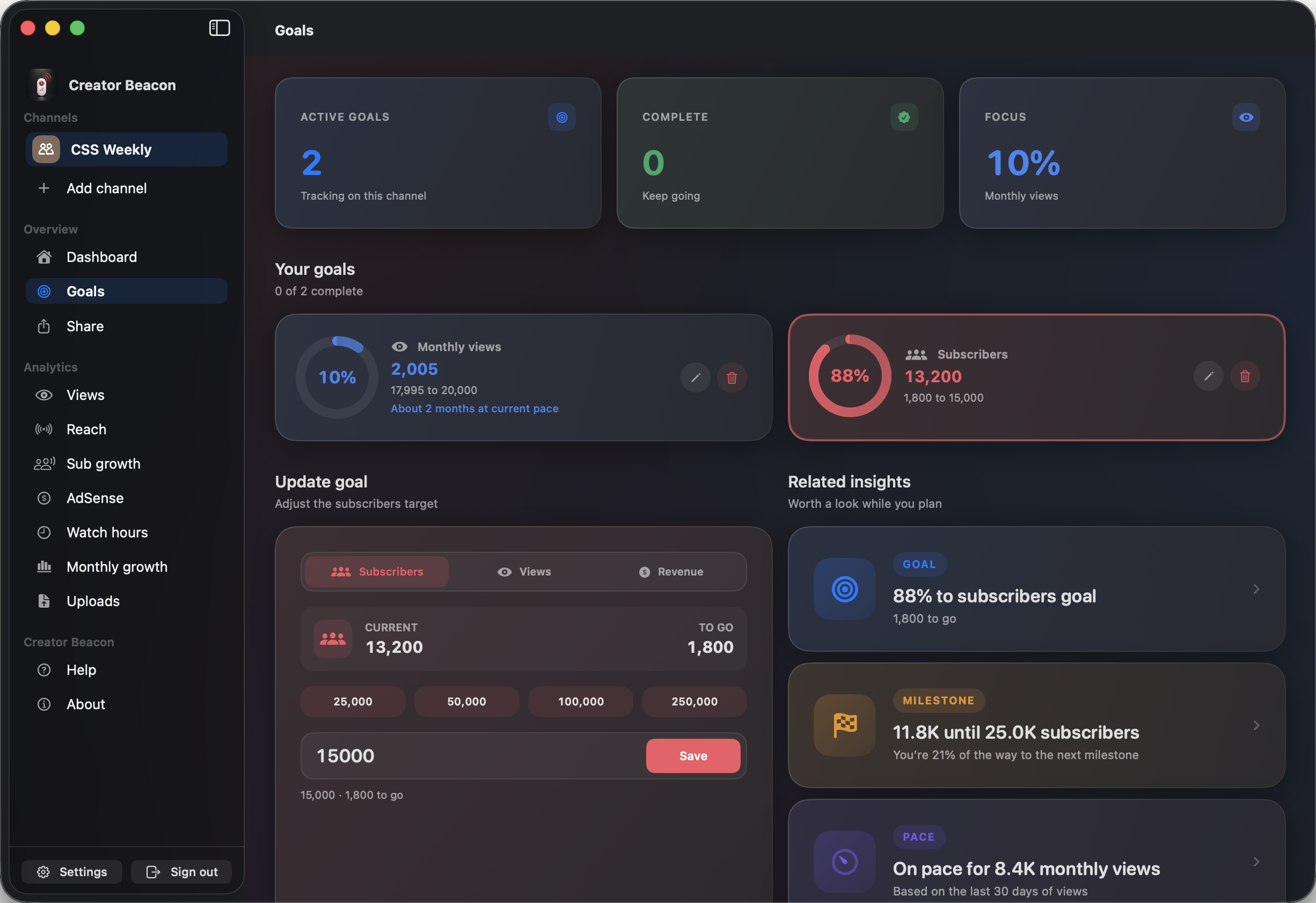 Creator Beacon Goals on Mac